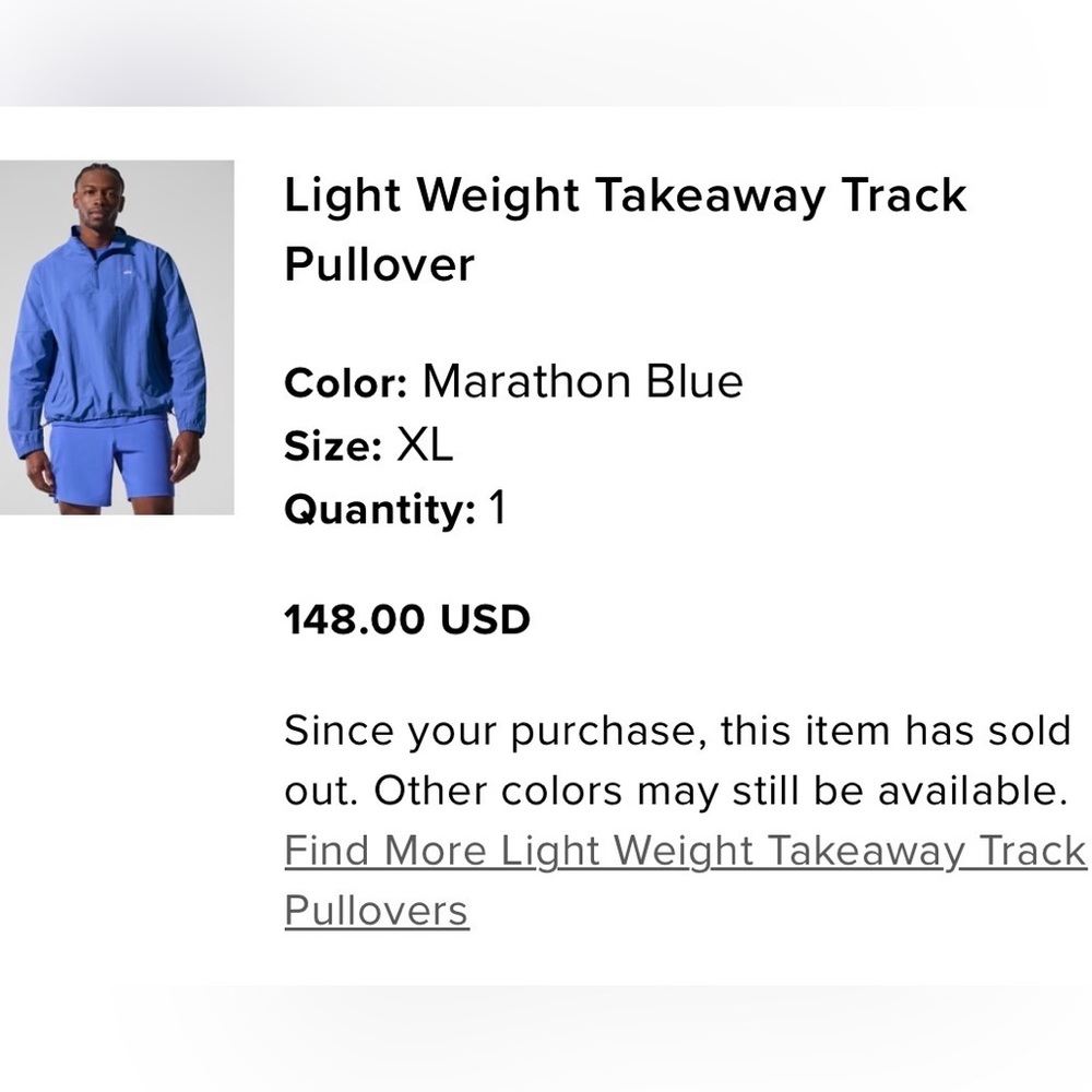 Alo Men’s Blue Lightweight Takeaway Track Quarter Zip Pullover w/ Front Zippers